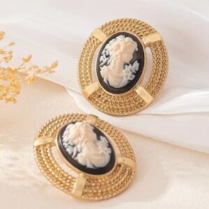 Elegant Gold and Black Cameo Earrings